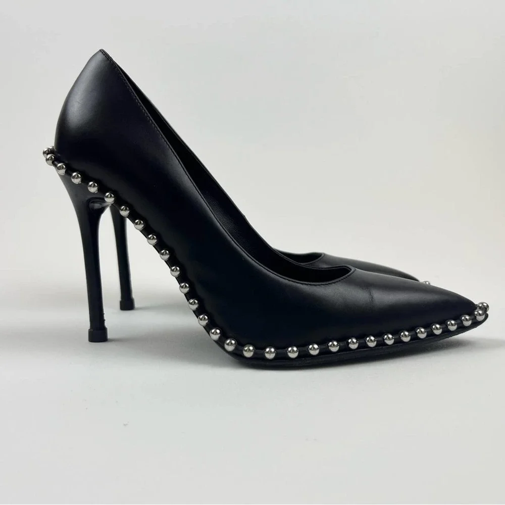 Alexander Wang Studded Black Pumps Pointed Toe Heel Leather Rie SZ 35 US 5 - Picture 2 of 13